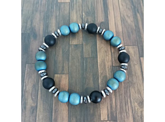Bracelet homme agate noire/hématite