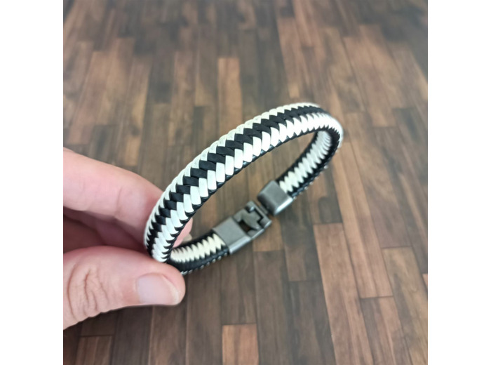 Bracelet homme cuir noir et blanc