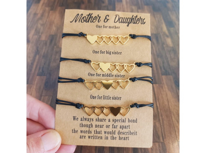 4 bracelets mère & filles cœur doré