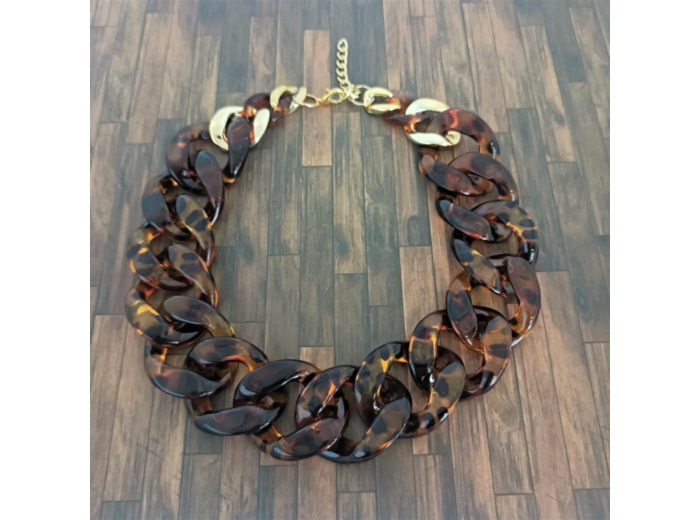 Collier gros maillons tons maron/doré