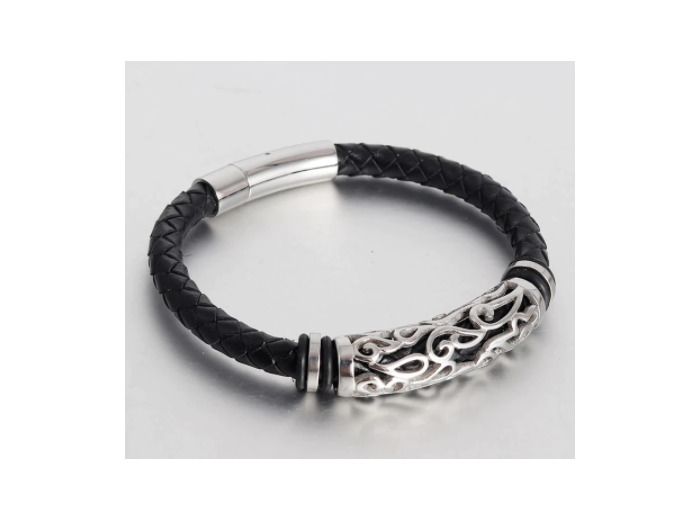 Bracelets en cuir véritable noir 14