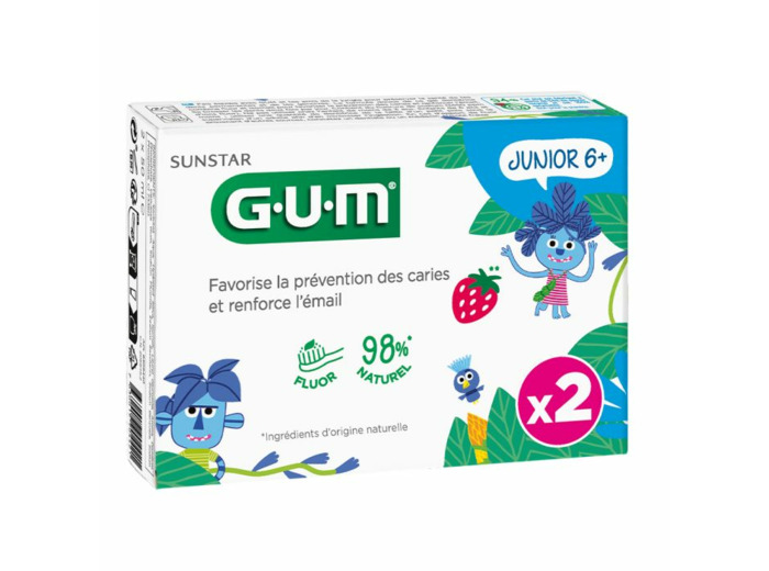 Dentifrice Junior 6 ans et + 2x50ml Goût Fraise Avec Fluor et Isomalt Gum