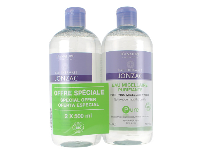 Eau Micellaire Purifiante Bio Pure Peaux Mixtes A Grasses 2x500ml Eau thermale Jonzac