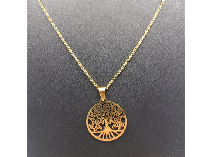 Pendentif arbre de vie en acier inoxydable doré