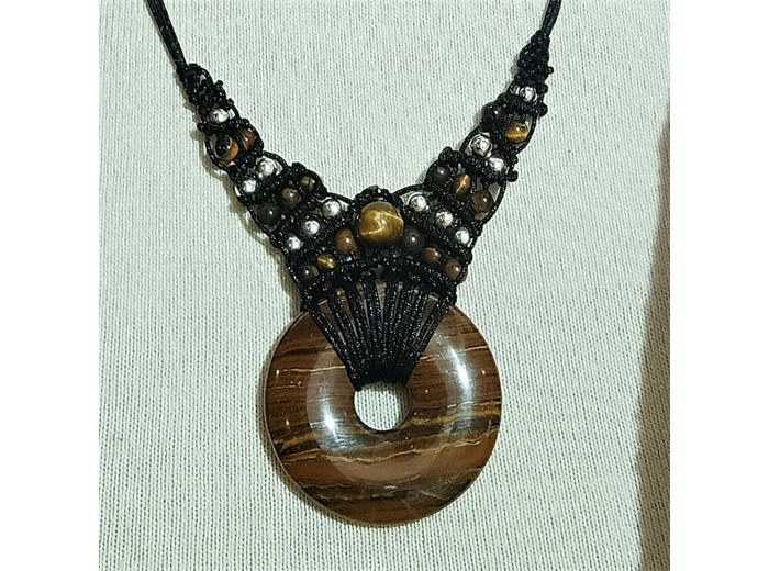 Collier tissé œil de fer/œil de tigre/hématite