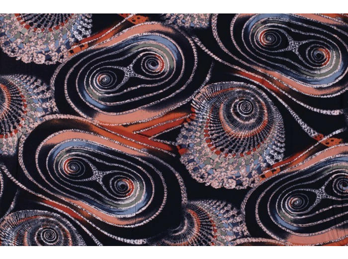 Tissu maille imprimé bleu et corail