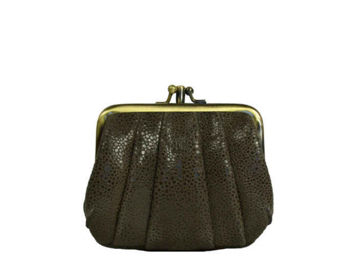 Mila Louise Ara BB Porte-monnaie cuir résille Taupe fumé