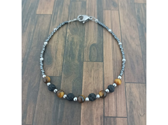 Bracelet œil de tigre/lave/hématite