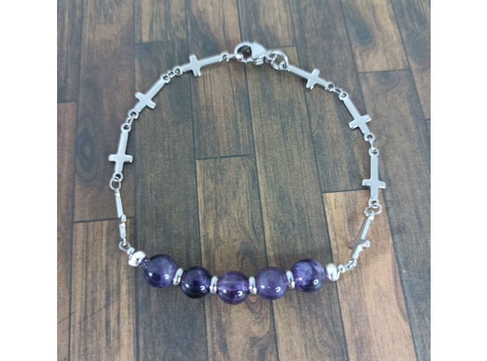 Bracelet-chaîne croix améthyste