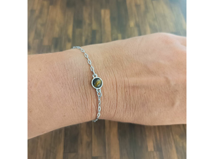 Bracelet œil de tigre et acier inoxydable 1