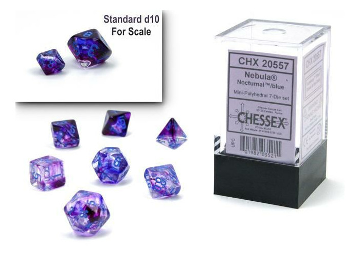 Chessex - 7 dés Nebula® Mini-Polyhedral NocturnalTM/blue LuminaryTM