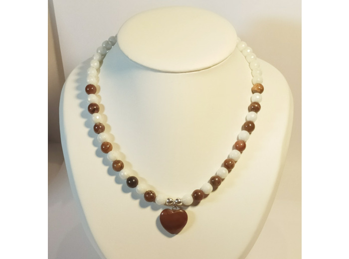Collier en Jaspe rouge/Agathe blanche cœur