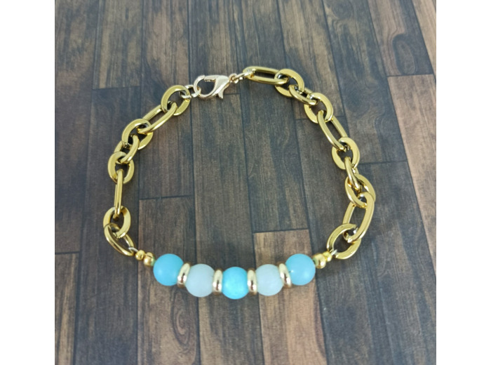 Bracelet-chaîne jade mat bleu tropicale et turquoise
