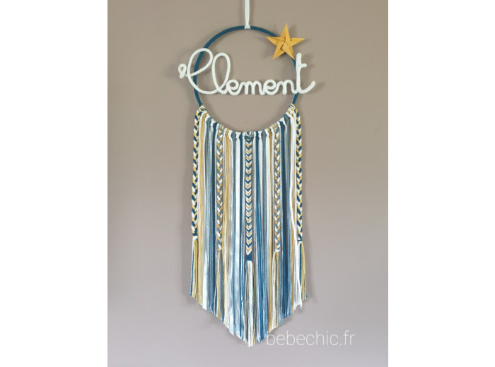 Attrape rêves personnalisable prenom, bleu, jaune, blanc