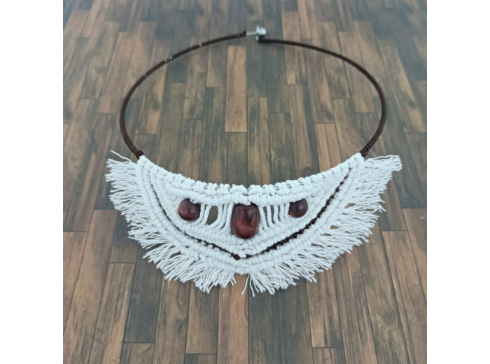 Tour de cou tissé coton/bois