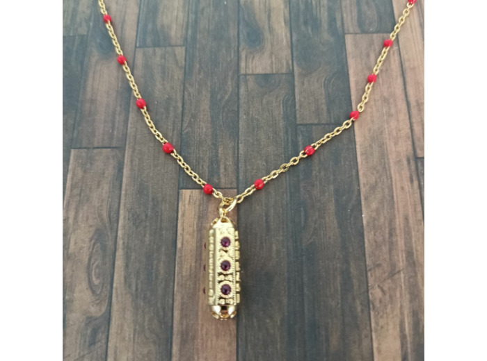 Pendentif acier inox doré/rouge