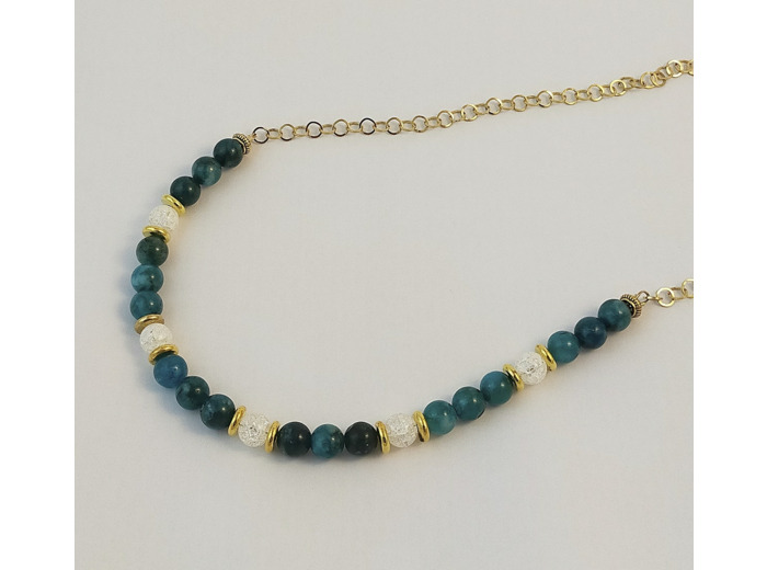 Collier apatite bleu / cristal blanche naturelle / doré
