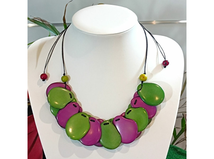 Collier Julie violet-vert en ivoire végétal