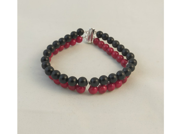 Bracelet double Jade rouge/Obsidienne