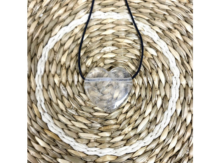 Pendentif cœur cristal de roche troué