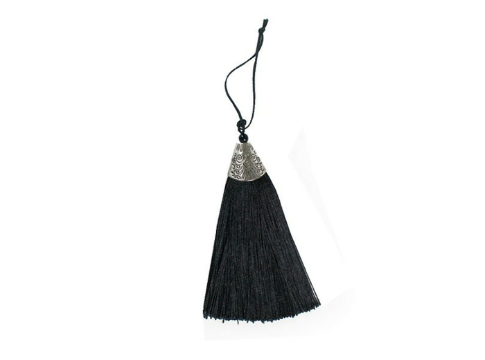 Pompon 8 cm avec capuchon métallique - Noir