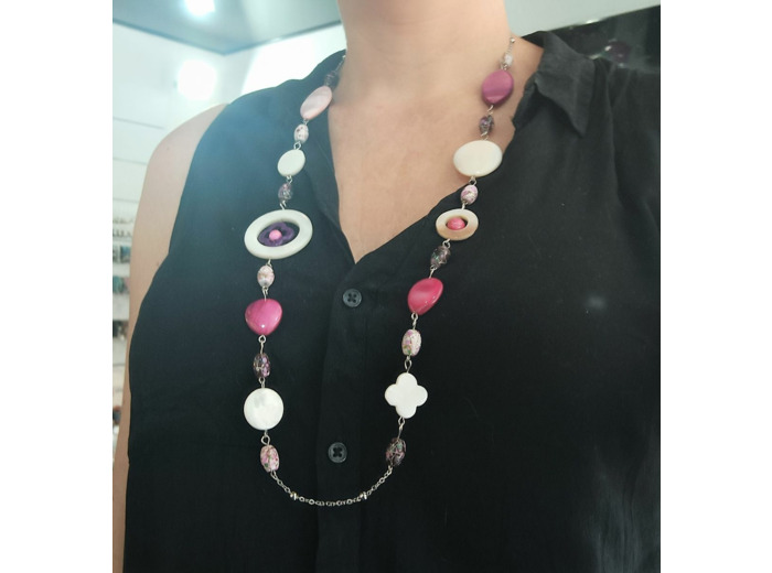 Sautoir nacre fuchsia