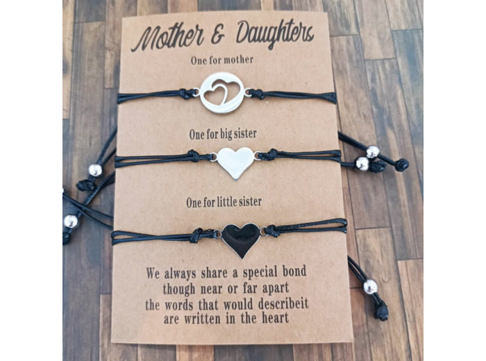 3 bracelets mère & filles cœur
