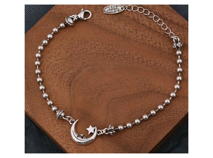 Bracelet en argent lune/étoile