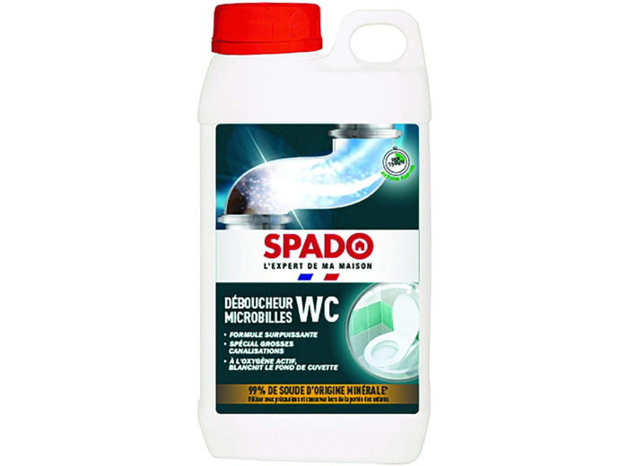 SPADO Déboucheur WC Microbilles Canalisations Action Rapide Débouche les Canalisations Rapidement Blanchit Débouche, 1kg