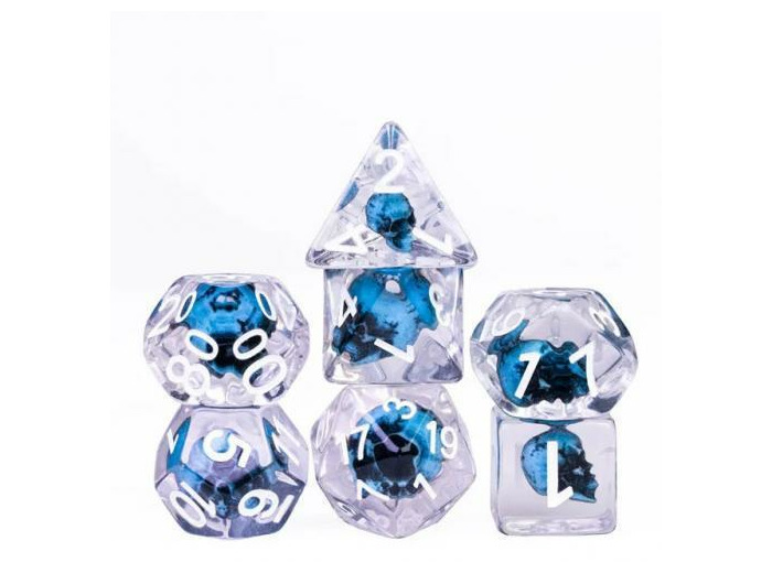 Lot de 7 dés résine gamme Insert - en boite - Crâne bleu