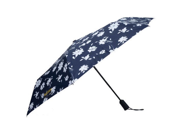 Isotoner Parapluie Pliant Automatique Fleur Marine