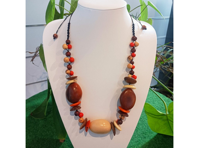 Collier kumba marron-beige-orange en ivoire végétal