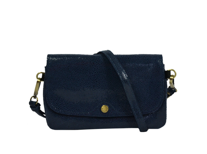 Mila Louise Odile BB Pochette Cuir Résille Encre bleu