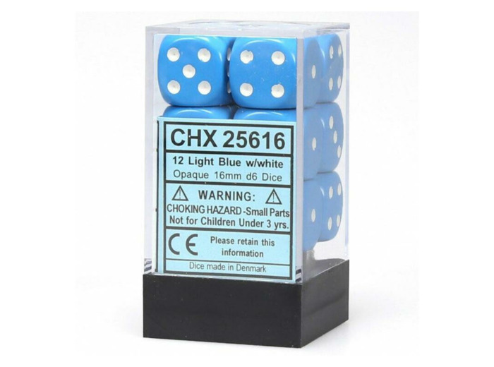CHESSEX - Set de 12 dés 6 - OPAQUE - Bleu Clair/Blanc
