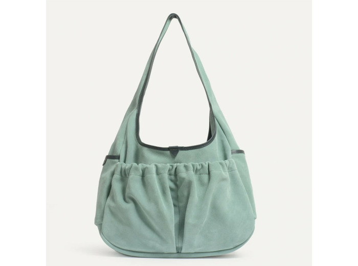 Bleu de Chauffe Sac Besace Paula Cuir Daim Vert Jade