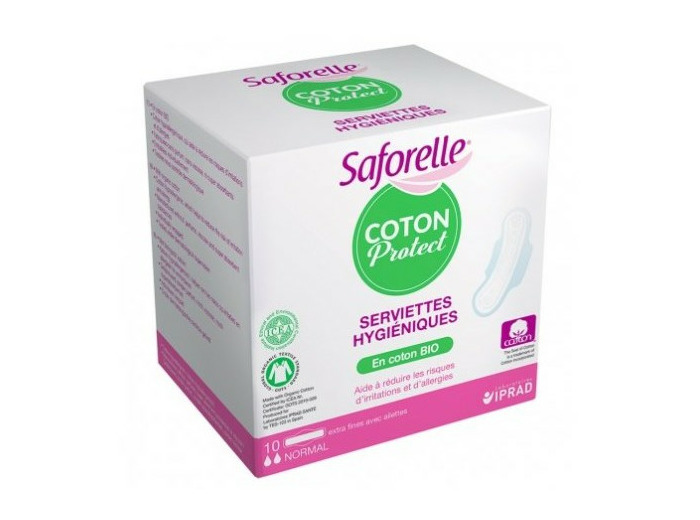Serviettes hygiéniques jour avec ailettes coton bio x10 Saforelle