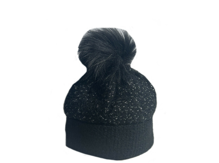 Fonem Chic & Chaud Bonnet Avec Pompon Et Revers Noir