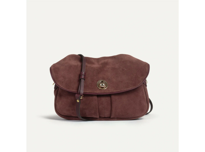 Bleu de Chauffe Sac Musette S Janice Cuir Suédé Marron Rubis