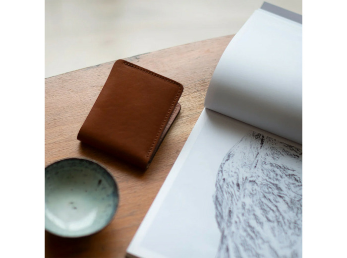 Bleu De Chauffe Pèze Portefeuille Italien Cuir Brun Ambré