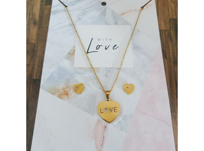Parure en acier inox doré Love