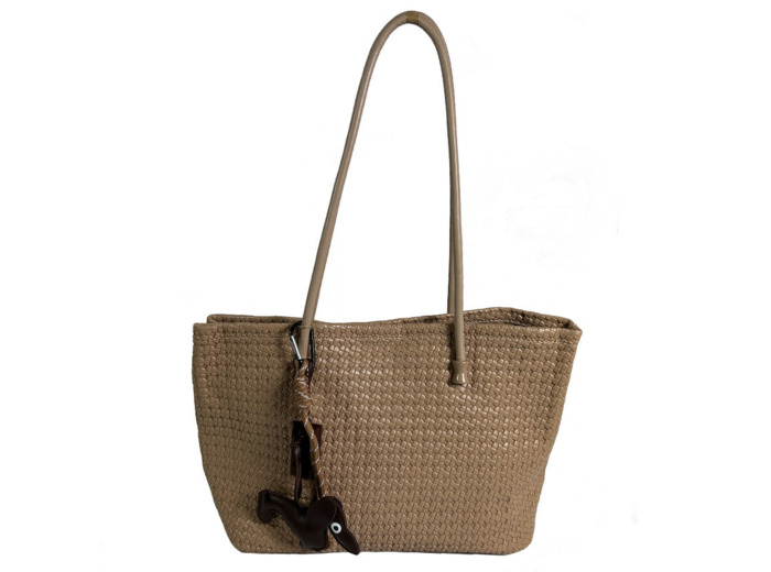 Farfouillette Sac Shopping Tressé Avec Porte-Clés Amovibles Taupe