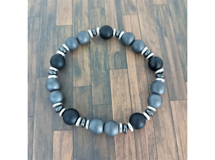 Bracelet homme agate noire/hématite