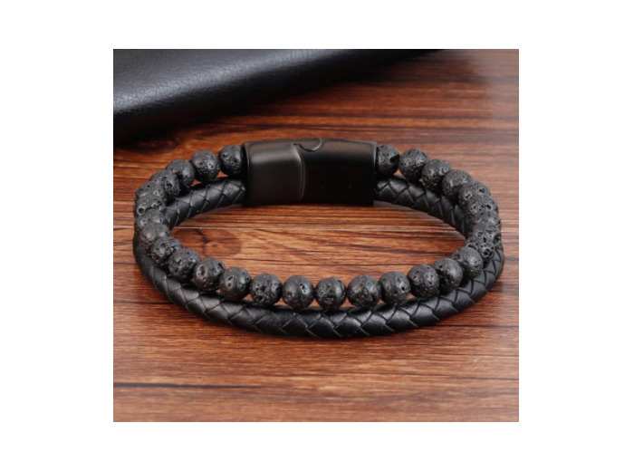 Bracelets en pierre naturelle pour hommes et cuir véritable tressé