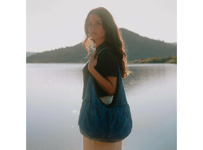 Bleu de Chauffe Sac Besace Paula Cuir Daim Bleu Agate