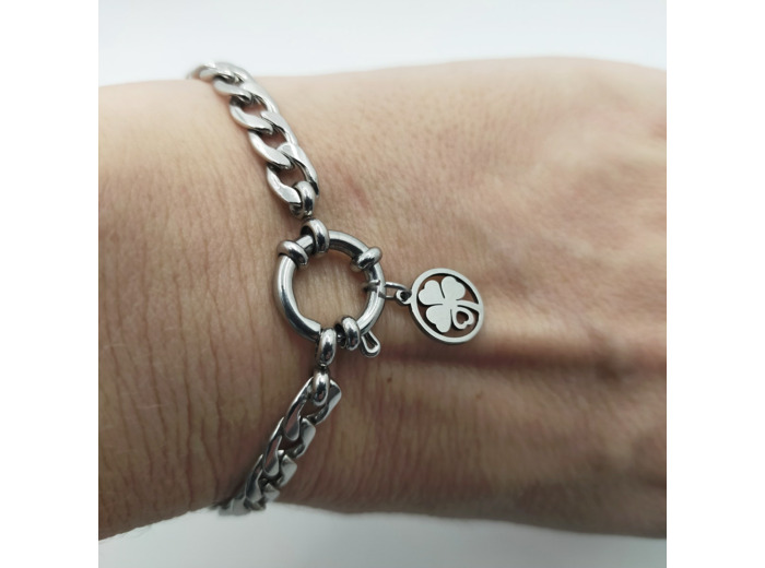 Bracelet grosse chaîne trèfle/argenté