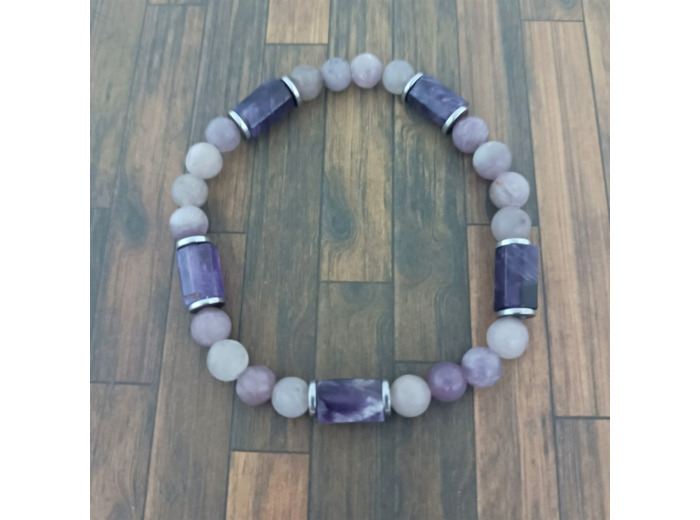 Bracelet Améthyste/Jaspe lila/Hématite