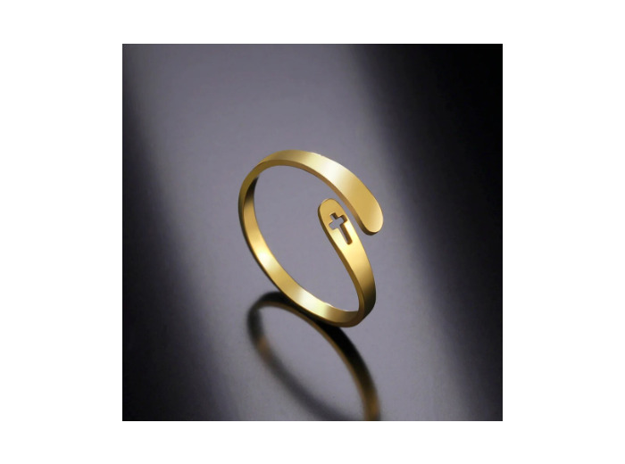 Bague croix doré ou argenté en acier inoxydable