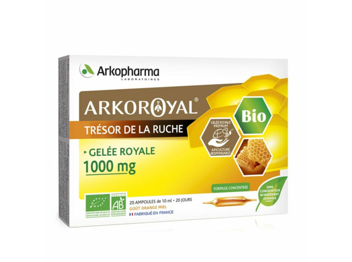 Gelée Royale 1000mg Bio Miel 20 Ampoules Arkoroyal Arkopharma