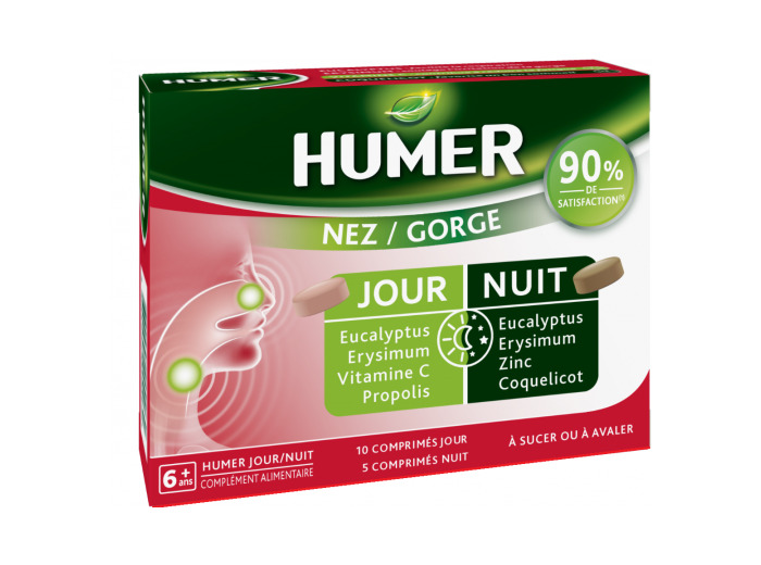 Nez Gorge Jour Nuit 10 Comprimes Jour + 5 Comprimes Nuit Humer