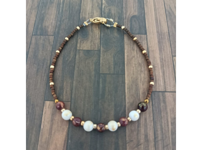 Bracelet calcite marron/blanc/doré